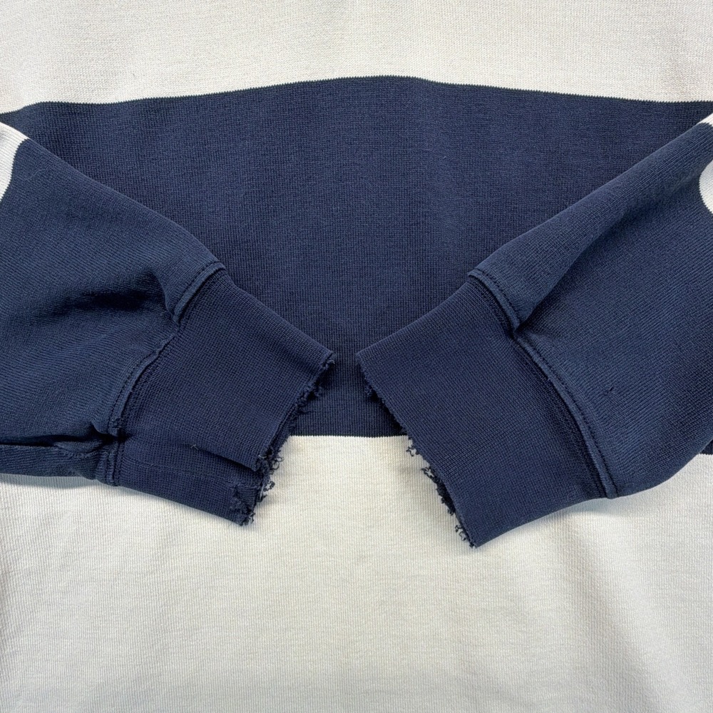 Vintage LL Bean Rugby Shirt Mens Medium Navy Blue Cream Striped Long Sleeve - Picture 6 of 7